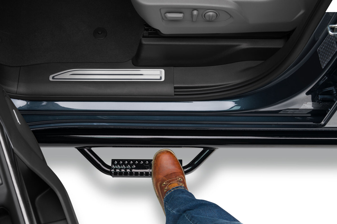 N-FAB C1992QC-6 NERF STEP BAR WHEEL-TO-WHEEL WITH BED ACCESS (3 STEPS PER SIDE) 3 INCH MAIN TUBE DIAMETER 2019 (NEW BODY STYLE)-2025 CHEVY SILVERADO/GMC SIERRA 6 FOOT 6 INCH BED DOUBLE CAB GLOSS BLACK