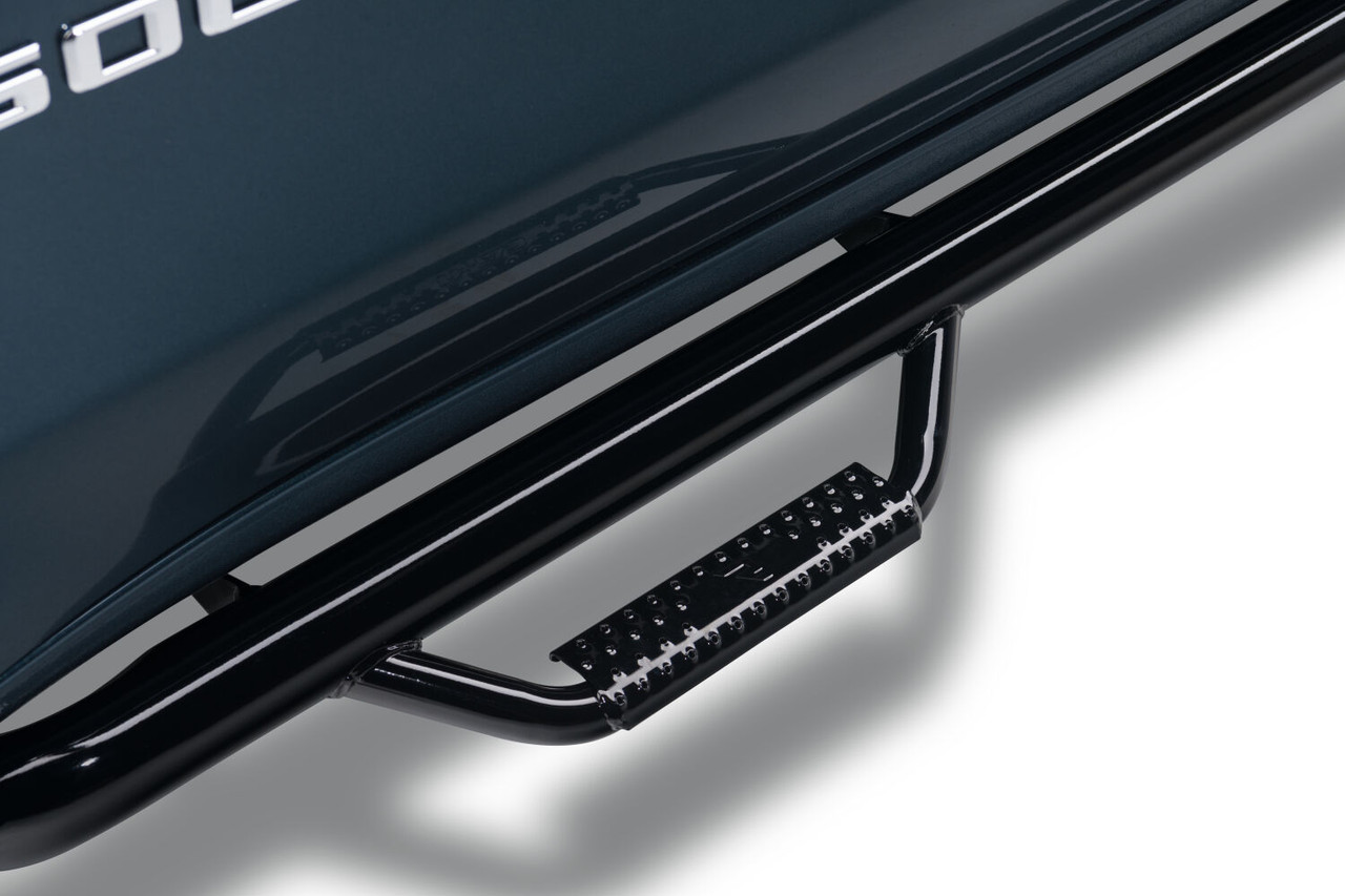 N-FAB C15104CC-6 NERF STEP BAR WHEEL-TO-WHEEL WITH BED ACCESS (3 STEPS PER SIDE) 2015-2019 CHEVY SILVERADO/GMC SIERRA 6 FOOT 6 INCH BED CREW CAB WITH SINGLE REAR WHEELS GLOSS BLACK