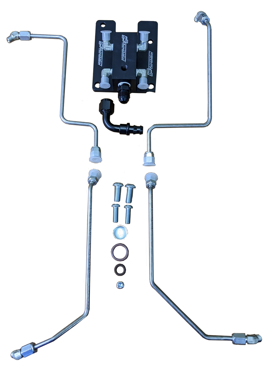 CNC FABRICATION 422015 94.5-03 7.3L T4 TURBO 4-LINE VALLEY MOUNT BOWL DELETE KIT BLUE