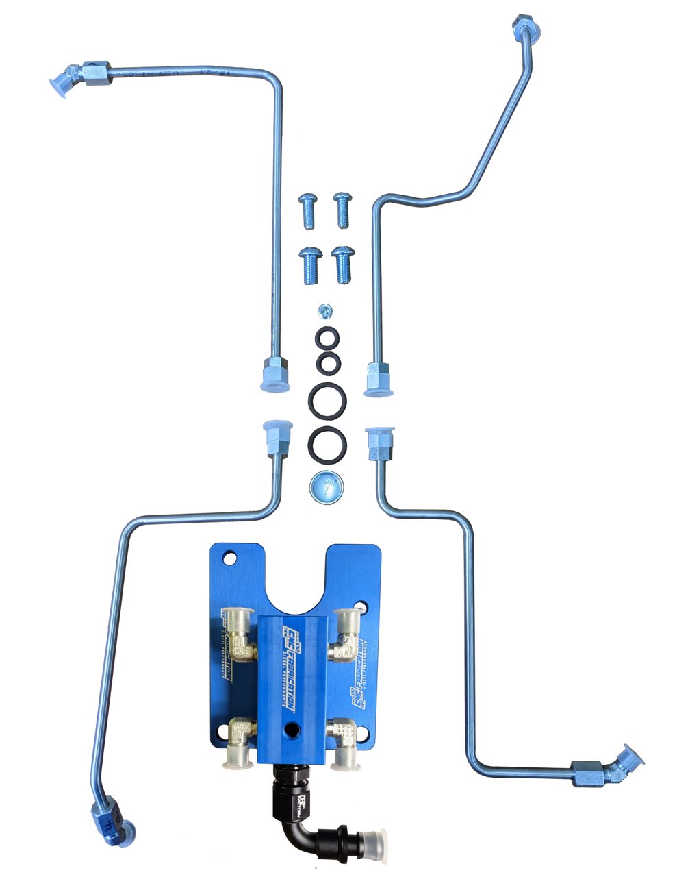 CNC FABRICATION 422018 99.5-03 7.3L 4-LINE FEED VALLEY MOUNT BOWL DELETE KIT BLUE