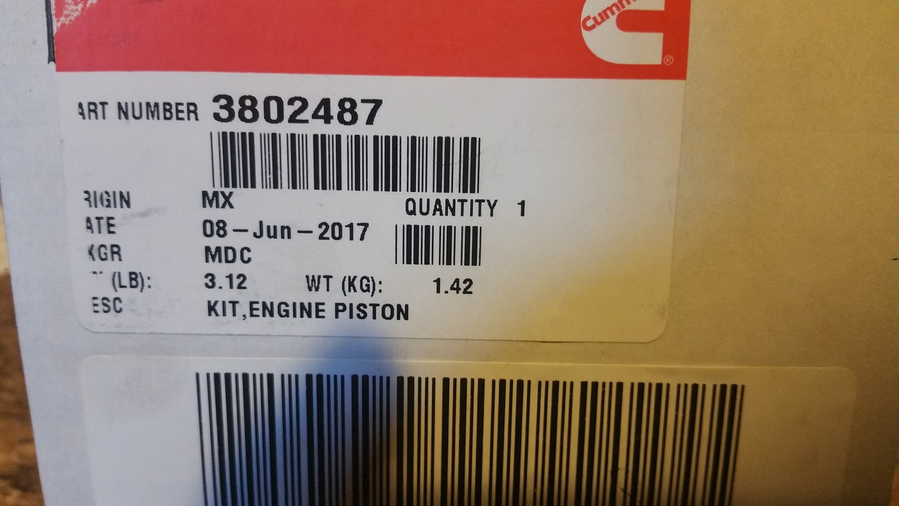 CUMMINS 3802487 ENGINE PISTON KIT, STANDARD BORE 94-98 5.9L 12V