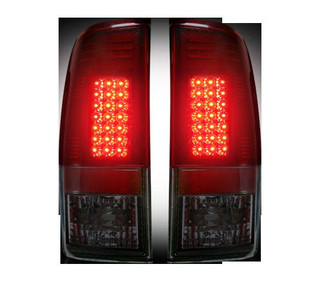 RECON 264172RBK STRAIGHT SIDE TAIL LIGHTS LED IN DARK RED SMOKED FORD SUPER DUTY F250HD/350/450/550 99-07 & F150 97-03