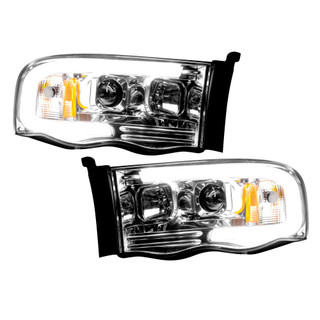 RECON 264191CLC DODGE RAM 02-05 PROJECTOR HEADLIGHTS OLED HALOS & DRL IN CLEAR/CHROME