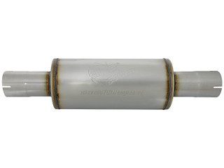 AFE 49M00025 ATLAS 3-1/2" ALUMINIZED STAINLESS STEEL MUFFLER 3-1/2"/OUTLET CENTER, 7" ROUND X 16" BODY