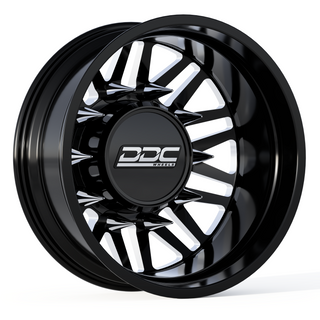 DDC WHEELS 01BM-225-28-12 AFTERMATH DUALLY WHEEL SET - BLACK/MILLED 22 X 8.25 (10 X 225 BOLT PATTERN) 2015-2024 FORD F-450 DRW 2005-2010 FORD F-450 DRW 2008-2024 DODGE RAM 4500 DRW