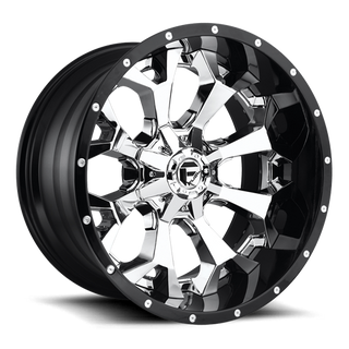 FUEL D24622001850 ALUMINUM WHEELS 22X10 ASSAULT D246 8 ON 180 CHROME/GLOSS BLACK LIP 124.2 BORE -13 OFFSET 8 SPOKE