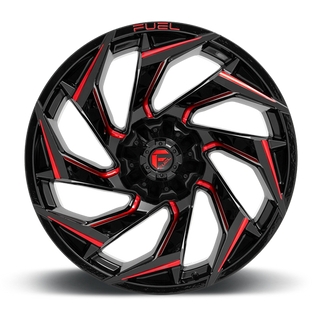 FUEL D75520908250 ALUMINUM WHEELS 20X9 REACTION D755 8 ON 165.1 GLOSS BLACK MILLED RED TINT 125.2 BORE 1 OFFSET