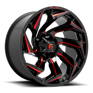 FUEL D75520908250 ALUMINUM WHEELS 20X9 REACTION D755 8 ON 165.1 GLOSS BLACK MILLED RED TINT 125.2 BORE 1 OFFSET