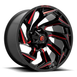 FUEL D75520901757 ALUMINUM WHEELS 20X9 REACTION D755 8 ON 170 GLOSS BLACK MILLED RED TINT 125.1 BORE 20 OFFSET