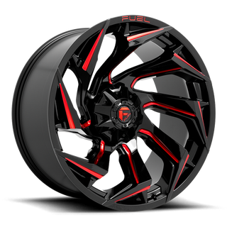 FUEL D75520001847 ALUMINUM WHEELS 20X10 REACTION D755 8 ON 180 GLOSS BLACK MILLED RED TINT 124.3 BORE -18 OFFSET
