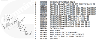 CUMMINS 3802132 ENGINE PISTON KIT-MARINE BOWL-.020 OVER BORE 1989-1998 CUMMINS 5.9L 12V