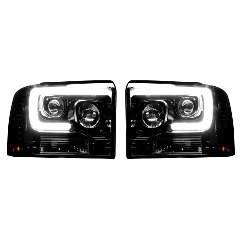 RECON 264193BKC SMOKED PROJECTOR HEADLIGHTS WITH OLED U-BAR FOR 2005-2007 FORD SUPER DUTY