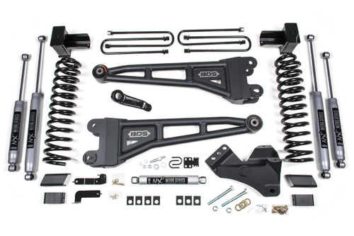 BDS SUSPENSION BDS1520FS 4 INCH LIFT KIT W/ RADIUS ARM FORD F250/F350 SUPER DUTY 17-19 4WD DIESEL 5 INCH BLOCK 2 LEAF MAIN FOX 2.0 PERFORMANCE SHOCKS
