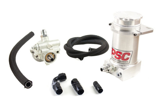 PSC PK1150X PRO TOURING TYPE II POWER STEERING PUMP AND BRUSHED ALUMINUM REMOTE RESERVOIR KIT FOR RACK AND PINION APPLICATIONS PSC PK1150X PRO TOURING TYPE II POWER STEERING PUMP AND BRUSHED ALUMINUM REMOTE RESERVOIR KIT FOR RACK AND PINION APPLICATIONS