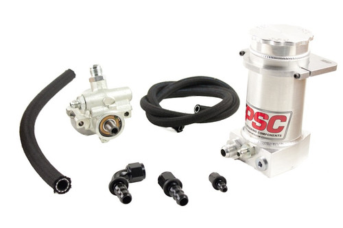 PSC PK1100X PRO TOURING TYPE II POWER STEERING PUMP AND BRUSHED ALUMINUM REMOTE RESERVOIR KIT FOR STEERING GEARBOX APPLICATIONS PSC PK1100X PRO TOURING TYPE II POWER STEERING PUMP AND BRUSHED ALUMINUM REMOTE RESERVOIR KIT FOR STEERING GEARBOX APPLICATIONS
