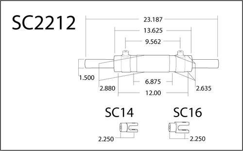 PSC SC2212K DOUBLE ENDED XD STEERING CYLINDER KIT FOR FULL HYDRAULIC STEERING SYSTEMS, 2.5 INCH X 8.0 INCH X 1.50 INCH ROD
