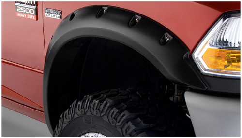 BUSHWACKER 50047-02 BLACK POCKET/RIVET STYLE SMOOTH FINISH FRONT FENDER FLARES FOR 2010-2018 DODGE RAM 2500, 3500 (EXCLUDES R/T)