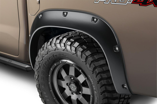 BUSHWACKER 70022-02 BLACK POCKET/RIVET STYLE SMOOTH FINISH REAR FENDER FLARES FOR 22-26 NISSAN FRONTIER