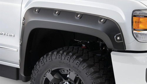 BUSHWACKER 40968-02 BLACK BOSS POCKET/RIVET STYLE SMOOTH FINISH 4-PIECE FENDER FLARE SET FOR 2015-2019 GMC SIERRA 2500 HD/3500 HD