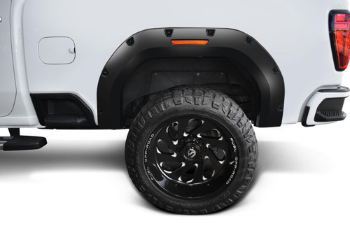 BUSHWACKER 40158-02 BLACK POCKET/RIVET STYLE SMOOTH FINISH REAR FENDER FLARES FOR 2020-2026 GMC SIERRA 2500/3500