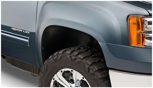 BUSHWACKER 40109-02 BLACK BOSS POCKET/RIVET STYLE SMOOTH FINISH FRONT FENDER FLARES FOR 2011-2014 SIERRA 2500 HD/3500 HD