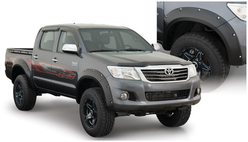BUSHWACKER 31929-02 BLACK POCKET/RIVET STYLE SMOOTH FINISH 4-PIECE FENDER FLARE SET FOR 2011-2013 TOYOTA HILUX