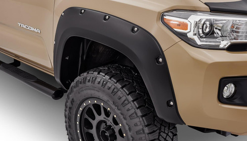 BUSHWACKER 30047-02 BLACK POCKET/RIVET STYLE SMOOTH FINISH FRONT FENDER FLARES FOR 2016-2022 TOYOTA TACOMA