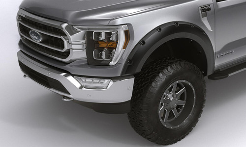 BUSHWACKER 28129-08 BLACK FORGE POCKET/RIVET TEXTURED FINISH 4-PC FENDER FLARE SET FOR 17-22 FORD F250/350/450
