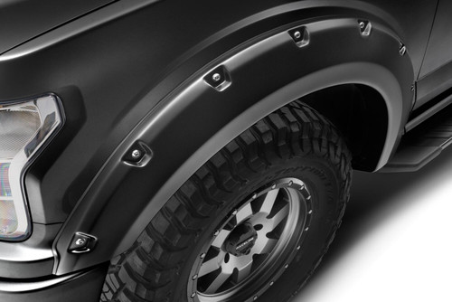 BUSHWACKER 20945-32 POCKET/RIVET STYLE COLOR MATCHED AGATE BLACK MET 4-PIECE FENDER FLARE SET FOR 2018-2020 FORD F150