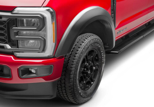 BUSHWACKER 20147-02 BLACK EXTENDAFENDER STYLE SMOOTH FINISH FRONT FENDER FLARES FOR 2023-2026 FORD F250/350