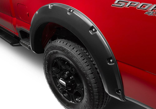 BUSHWACKER 20146-02 BLACK POCKET/RIVET STYLE SMOOTH FINISH REAR FENDER FLARES FOR 2023-2026 FORD F250/350