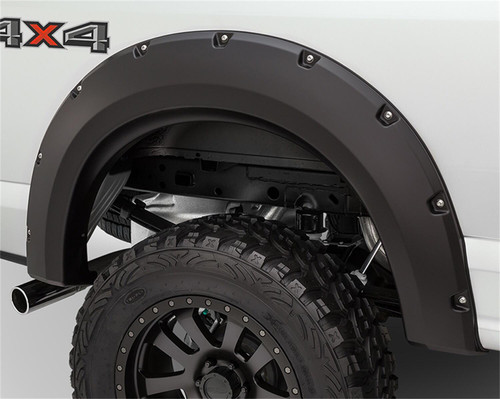BUSHWACKER 20111-02 BLACK MAX COVERAGE POCKET/RIVET STYLE FRONT FENDER FLARE FOR 2018-2020 FORD F150