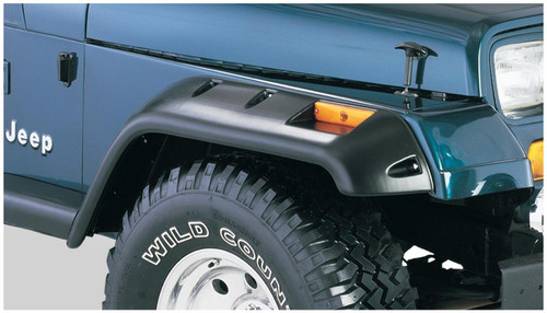 BUSHWACKER 10909-07 BLACK JEEP CUTOUT STYLE TEXTURED FINISH 4-PIECE FENDER FLARE SET FOR 1987-1995 JEEP WRANGLER YJ (EXCLUDES RENEGADE)
