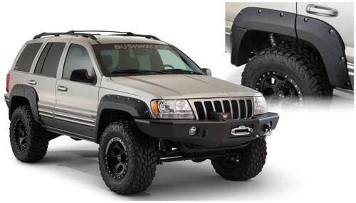 BUSHWACKER 10072-07 BLACK JEEP CUTOUT STYLE TEXTURED FINISH REAR FENDER FLARES FOR 1999-2004 JEEP GRAND CHEROKEE