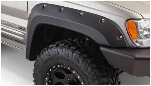 BUSHWACKER 10071-07 BLACK JEEP CUTOUT STYLE TEXTURED FINISH FRONT FENDER FLARES FOR 1999-2004 JEEP GRAND CHEROKEE