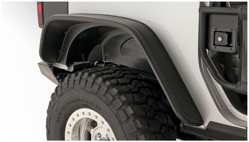 BUSHWACKER 10052-07 BLACK JEEP FLAT STYLE TEXTURED FINISH REAR FENDER FLARES FOR 2007-2018 JEEP WRANGLER JK 2-DOOR