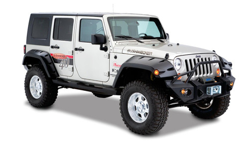 BUSHWACKER 10044-02 BLACK MAX COVERAGE POCKET/RIVET STYLE SMOOTH FINISH REAR FENDER FLARES WITH EXTENDED COVERAGE FOR 2007-2018 JEEP WRANGLER JK UNLIMITED 4-DOOR