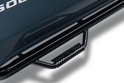 N-FAB C1996CC-6 NERF STEP BAR WHEEL-TO-WHEEL WITH BED ACCESS (3 STEPS PER SIDE) 3 INCH MAIN TUBE DIAMETER 2019 (NEW BODY STYLE)-2025 CHEVY SILVERADO/GMC SIERRA 5 FOOT 9 INCH BED CREW CAB GLOSS BLACK