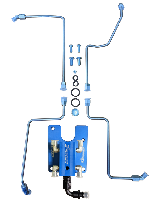 CNC FABRICATION 422018 99.5-03 7.3L 4-LINE FEED VALLEY MOUNT BOWL DELETE KIT BLUE