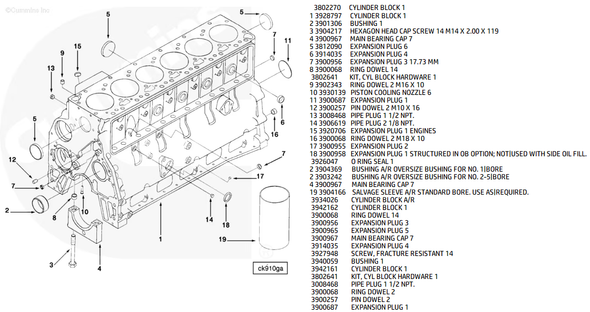 CUMMINS ENGINE MAIN BEARING CAP DOWEL 89-18 DODGE RAM 5.9L/6.7L - 3900068