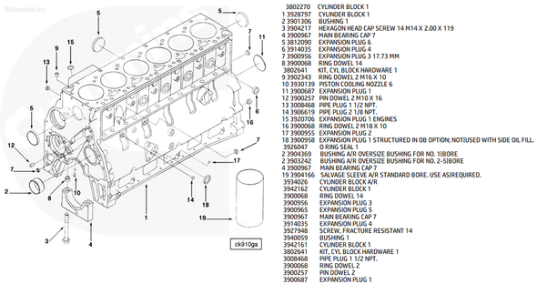 CUMMINS 3900068 ENGINE MAIN BEARING CAP RING DOWEL-14MM 1989-2018 CUMMINS 5.9L/6.7L 12V/24V