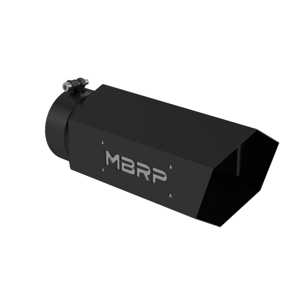 MBRP T5166BLK  UNIVERSAL BLACK COATED HEX TIP 5IN ID 6IN OD 16IN LENGTH  WITH LOGO PLATE