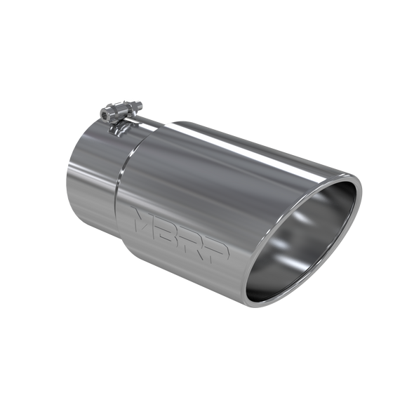 MBRP T5075  UNIVERSAL T304 STAINLESS STEEL TIP 6IN OD ANGLED ROLLED END 5IN INLET 12IN LENGTH