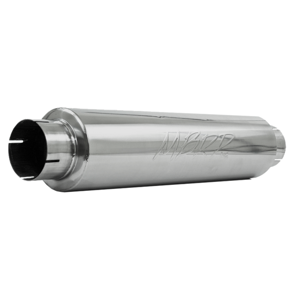 MBRP M1004  UNIVERSAL T304 STAINLESS STEEL MUFFLER 4IN INLET/OUTLET 24IN BODY 6IN DIAMETER 30IN OVERALL