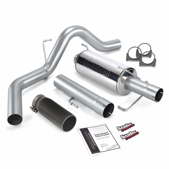 BANKS 48701-B MONSTER EXHAUST SYSTEM 4IN SINGLE EXIT-BLACK ROUND TIP -CCLB 2004-2007 CUMMINS 5.9L 24V