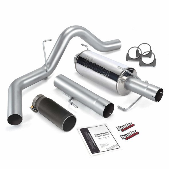 BANKS 48700-B MONSTER EXHAUST SYSTEM 4IN SINGLE EXIT-BLACK ROUND TIP -SCLB/CCSB 2004-2007 CUMMINS 5.9L 24V