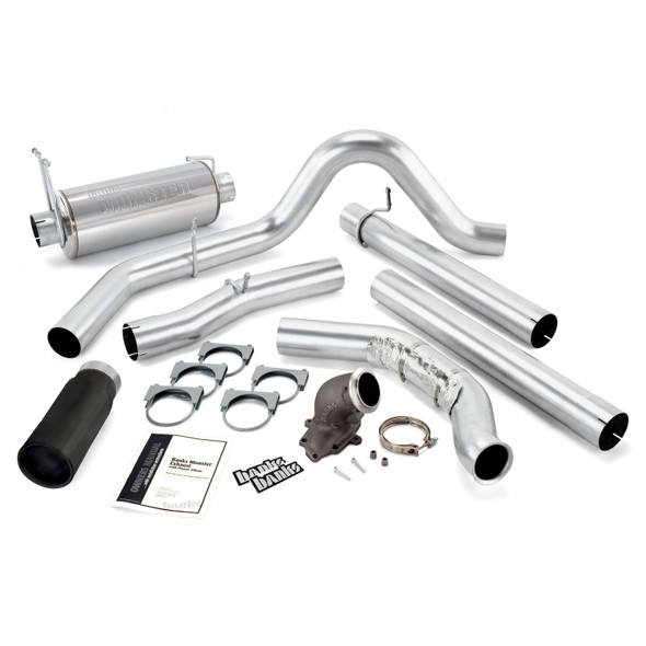 BANKS 48658-B MONSTER EXHAUST SYSTEM 4IN W/POWER ELBOW SINGLE EXIT-BLACK ROUND TIP (WITH CATALYTIC CONVERTER) 1999 FORD POWERSTROKE 7.3L