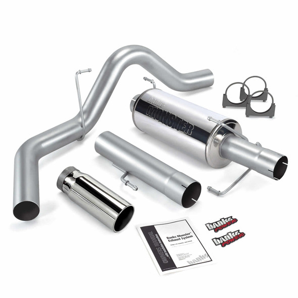 BANKS 48708 MONSTER EXHAUST SYSTEM 4IN SINGLE EXIT CHROME ROUND TIP (MEGA CAB) 2006-2007 CUMMINS 5.9L 24V