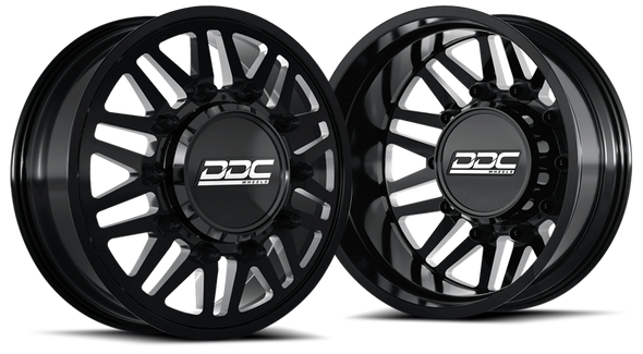 DDC WHEELS 01BM-165-28-12 AFTERMATH DUALLY WHEEL SET - BLACK/MILLED 22 X 8.25 (8 X 165 BOLT PATTERN) 1994-2018 DODGE RAM 3500 DRW 1992-2000 GM C/K 3500 DRW 2001-2010 GM SILVERADO/SIERRA 3500HD DRW