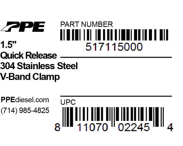 PPE 517115000 1.5 INCH V BAND CLAMP QUICK RELEASE UNIVERSAL